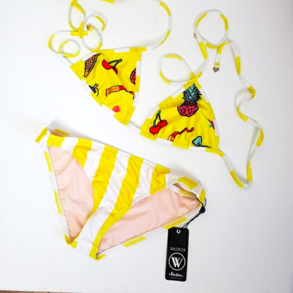 WILDFOX Fruity Bikini Top with Slim Stripe Bottom